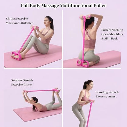 Multifunction 6-Tube Pedal Resistance Bands with Handles, Sit-up Puller, Yoga, Ab Workout, Home Gym Equipment, Full Body Exercise Trainer for Men & Women（Pink）