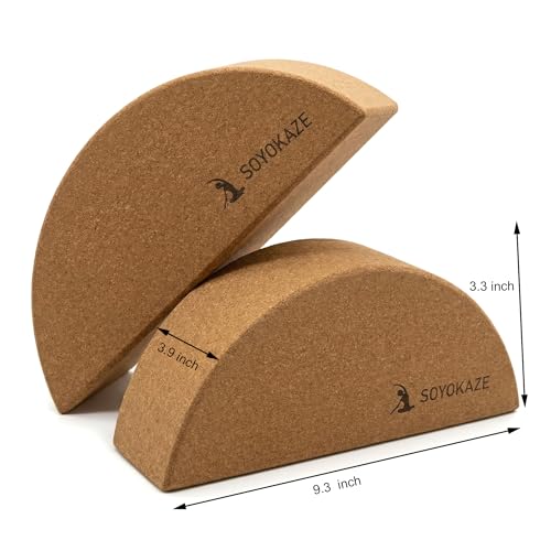 Cork Yoga Blocks 2 Pack Set,Half-Moon Calf Stretcher for Plantar Fasciitis Relief, Ankle Stretcher Pilates Block and Lower Leg Exercise,Improve Balance, Stability & Foot Mobility