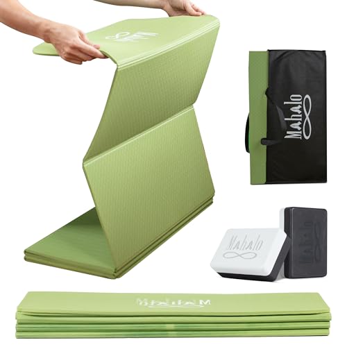 Foldable Yoga Mat + Carry Bag, 6mm 7-fold Workout Mat, Easy to Store, Anti-Slip Folding Exercise Mat for Yoga, Pilates, Home Workouts, and Floor Exercises