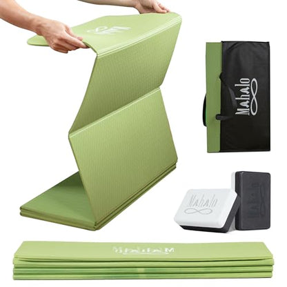 Foldable Yoga Mat + Carry Bag, 6mm 7-fold Workout Mat, Easy to Store, Anti-Slip Folding Exercise Mat for Yoga, Pilates, Home Workouts, and Floor Exercises