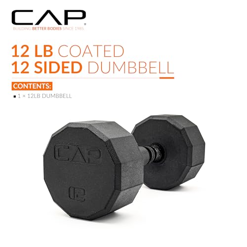 CAP Rubber Coated Dumbbell Weights, Free Weights for Home Gym Strength Training, Anti-Roll Hex Dumbbells with Black, Chrome & Comfort Grip Handles, Singles - size: 12 lb, style: 12-Sided - Black Handle