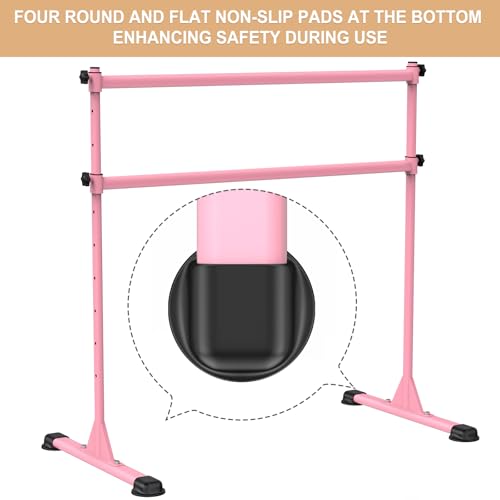 Freestanding Height Adjustable Ballet Barre - color: 4ft (Steel Crossbar, Pink)
