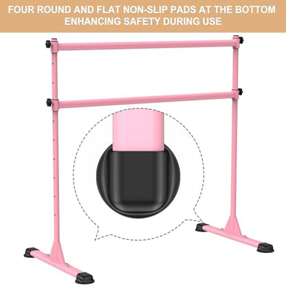Freestanding Height Adjustable Ballet Barre - color: 4ft (Steel Crossbar, Pink)