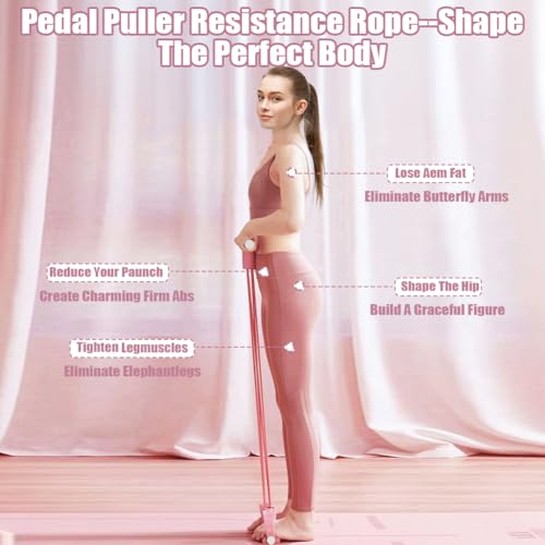 Upgrade 6-Tubes Pedal Resistance Band with Handle, Elastic Pull Rope Fitness with 8 Shaped Resistance Band, Multifunction Tension Rope for Abdomen Waist Arm Leg Training, Home Gym Exercise Equipment