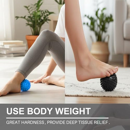 LEZER Spiky Massage Ball, Trigger Massage Point, Plantar Fasciitis, Deep Tissue Myofascial Release Tool, Foot Massager, Muscle Knot Relief, Physical Therapy, 3.5 in（Black） - style: 02－3.5 in