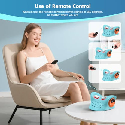 Smedz Neck Massager 2026, 4-in-1 Neck & Shoulder Massager with Multi-Directional Stretch, Heating & Vibration, 360° Remote Control–Ergonomic for Home, Office, Car Travel‌（Sky Blue‌）
