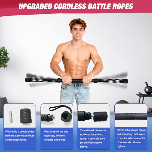 2-in-1 Ropeless Battle Ropes (2-Pack), Adjustable to Resistance Training Stick – Portable Full Body Workout for HIIT, Cardio, Strength & Muscle Training, Low-Impact Home Gym Equipment for Men & Women