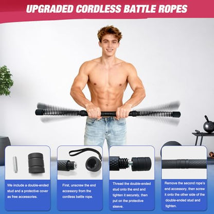 2-in-1 Ropeless Battle Ropes (2-Pack), Adjustable to Resistance Training Stick – Portable Full Body Workout for HIIT, Cardio, Strength & Muscle Training, Low-Impact Home Gym Equipment for Men & Women