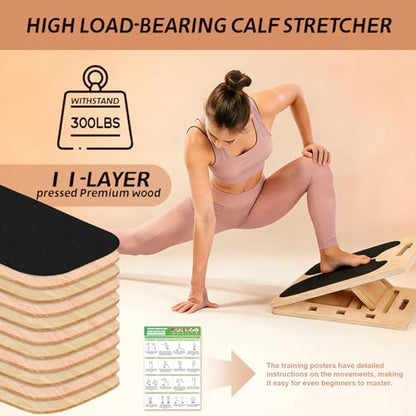 Wooden 2-in-1 Slant & Balance Board, Adjustable Wobble Design for Calf Stretch Exercise, Knee Ankle Heel Foot Pain Relief
