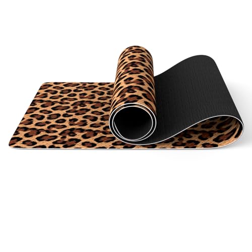 FOLAI Extra Thick Yoga Mat 6mm，pilates mat thick - Non-Slip Exercise Mat for HIIT, Pilates & Home Workouts & Workout with Free Carry Strap - color: leopard print