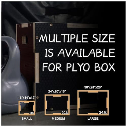 Fitvids 16" x 14" x 12" Non-Slip Wooden Plyo Box Jump Exercise Platform, Plyometric Workout Equipment for Home Gym, Training Step Box, Black - size: 16" x 14" x 12"