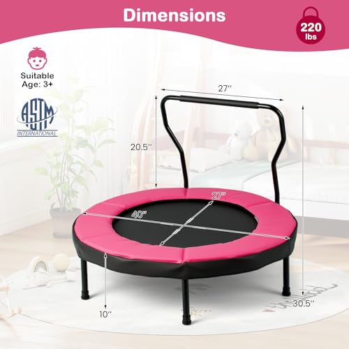 GYMAX Rebounder Trampoline Adult, 40" Mini Fitness Trampoline with Detachable Handle, Safety Foam Pad & Non-Slip Foot Pads, Exercise Rebounder for Indoor Outdoor Kids Adults