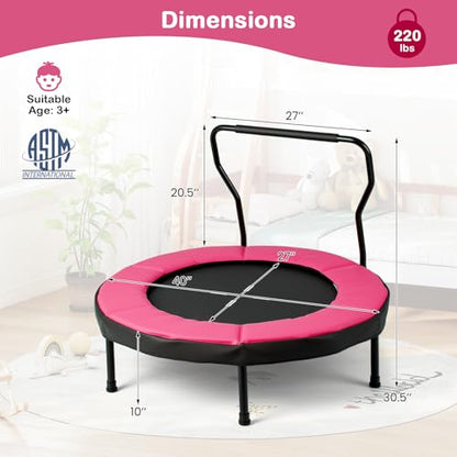GYMAX Rebounder Trampoline Adult, 40" Mini Fitness Trampoline with Detachable Handle, Safety Foam Pad & Non-Slip Foot Pads, Exercise Rebounder for Indoor Outdoor Kids Adults