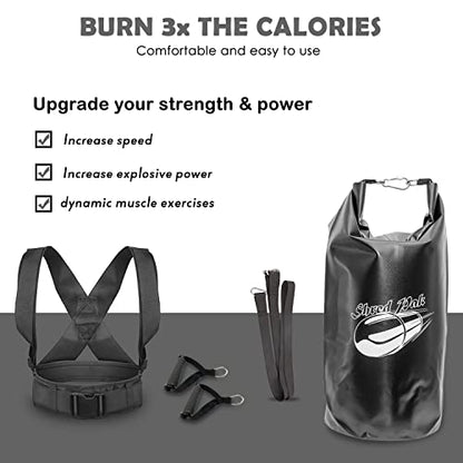Resistance Training Sled - Weight Sled Harness & Handles - Extreme Workout for Athletes - Burn 3X The Calories - 4-Piece Kit for Gym, Home and, Outdoor - style: Weight Bag + Harness + Water Bladder