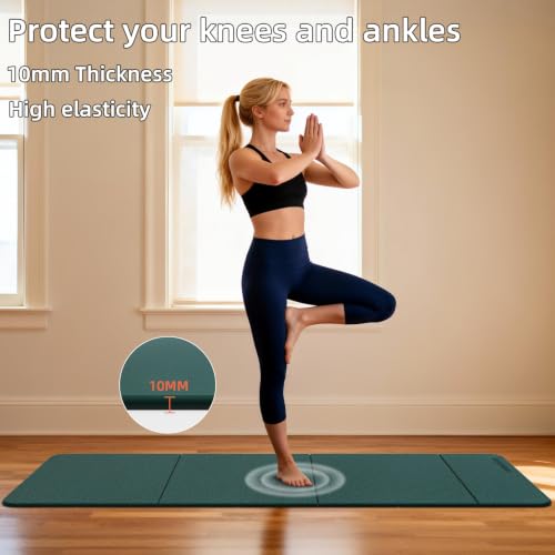 Foldable TPE Yoga Mat Thick 10mm,75" x40"Extra Large Exercise Mats - color: green