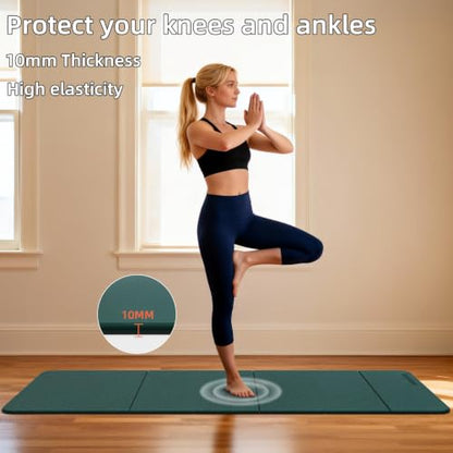 Foldable TPE Yoga Mat Thick 10mm,75" x40"Extra Large Exercise Mats - color: green