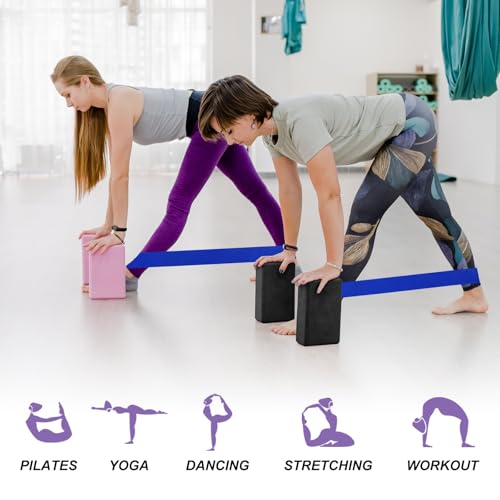 PATIKIL Yoga Blocks & Resistance Band Set, 2 Pack High-Density EVA Foam Yoga Block Bulk 9"x6"x3" Non-Slip Dance Brick Lightweight for Women Gym Stretching Yoga Pilates