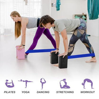 PATIKIL Yoga Blocks & Resistance Band Set, 2 Pack High-Density EVA Foam Yoga Block Bulk 9"x6"x3" Non-Slip Dance Brick Lightweight for Women Gym Stretching Yoga Pilates
