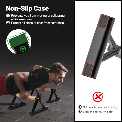 Parallettes Bars, 16 INCH Solid Wood Push Up Bars with Anti-Slip Grip for Calisthenics, Handstand, Floor Workouts, Sturdy Metal Bracket Supports Up to 600 lbs for Home Gym, CrossFit & Fitness Training