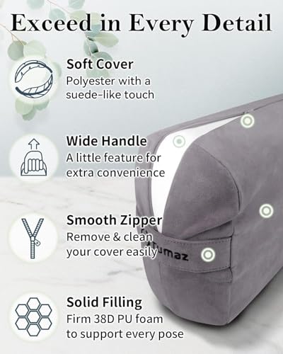 Tumaz Yoga Bolster Set - Rectangular Bolster Pillow for Restorative Yoga, Soft Meditation Pillow with Carry Handle and 8-Feet Strap, Machine Washable Cover