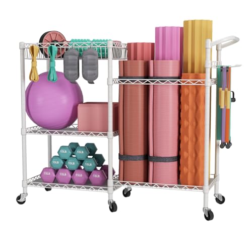 SINGAYE Dumbbell Rack Stand With Yoga Mat Storage, Gym Equipment Organizer, Cart for Workout Room, Home Gym With Hooks and Wheels