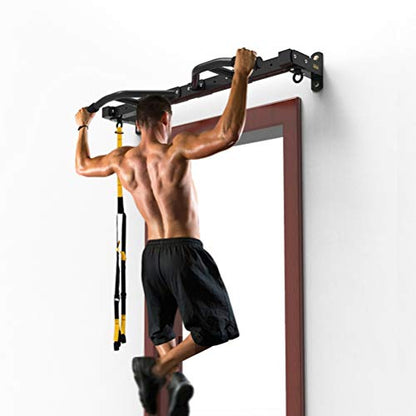 AGYH Wall-Mounted Chin Up Bar, Hanging Horizontal Bar with Adjustable Handle Position, Sandbag Resistance Band Exercise Equipment, Load 300KG - color: Black