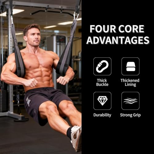 Hanging Ab Straps for Pull Up Bar, Abdominal Muscle Building Padded Arm Support Slings with D-Ring Strap, Soft Padded Exercise Straps with 2 Steel Carabiners for Ab Swing & Leg Raises at Home & Gym