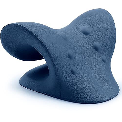 RESTCLOUD Neck and Shoulder Relaxer, Cervical Traction Device for TMJ Pain Relief and Cervical Spine Alignment, Chiropractic Pillow, Neck Stretcher (Dark Blue) - color: Dark Blue