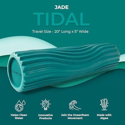 Tidal Roller - Jade - Muscle Massage Foam Roller for Back Pain & Stretching - Firm and Ergonomic Wide Wave Textured - Yoga, Athletics, & Wellness - Full Size, 20" x 5" - color: Jade