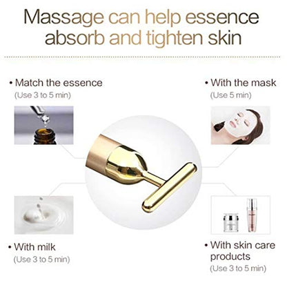 Beauty Bar 24k Gold Skin Care Face Massager Roller, 2 in 1 Electric 3D Roller and T Shape Energy Beauty Bar for Face Lift and Skin Tightening, Handheld Massagers
