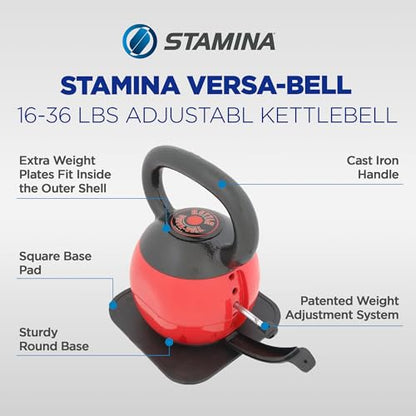 Stamina X Kettle Versa-Bell - 36 lbs Strength Training Kettlebell - Adjustable Kettlebell Weights with Smart Workout App - Kettlebell Weights for Home Workout | 36 lbs Strength Training Kettlebell; Adjustable Kettlebell Weights with Smart Workout App