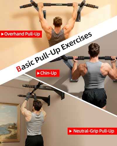 Abahub Wall Mounted Pull Up Bar,440lbs Multi-Grip Chin-Up Bar for Home Gym - color: Black