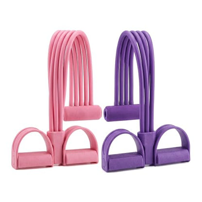 2Pcs Resistance Bands with Pedals, 6-Tube Tension Rope Exercise Equipment with Foam Handles, Sit-Up Pull Rope for Home Workout, Waist, Arm & Core Training Fitness Equipment