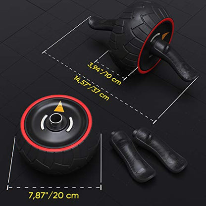 Ab Roller for Abs Exercise Workout Fitness Ab Wheel Roller Knee Mat Resistance Bands Home Gym Equipment for Men Women Abdominal Exercise - color: Black w Jump Rope