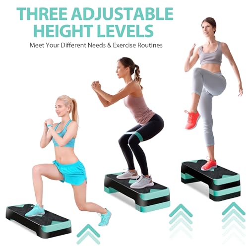 ZENY 26.5 inch Aerobic Step Platform with 4 Step Risers, Height Adjustable Exercise Stepper for Home Gym Workouts, 400 lbs Capacity - color: Green