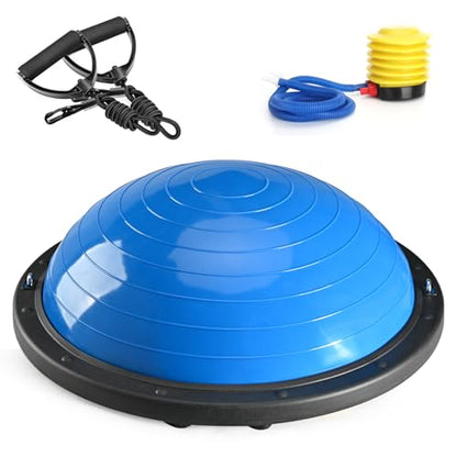Half Balance Ball Trainer, Half Yoga Exercise Ball with Resistance Bands and Foot Pump, Balance Trainer for Stability Training, Strength Exercise Fitness, Home Gym Workout Equipment - color: Blue