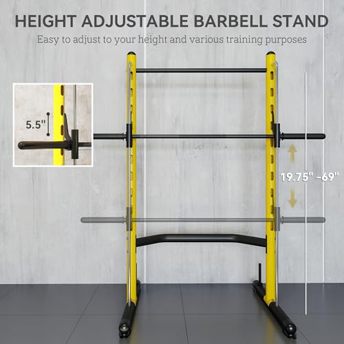 Soozier Squat Rack with Pull-Up Bar, Adjustable Power Rack with Barbell Bar, Multi-Functional Steel Bench Press Rack for Home Gym Strength Training, Black - color: Yellow