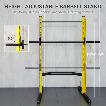Soozier Squat Rack with Pull-Up Bar, Adjustable Power Rack with Barbell Bar, Multi-Functional Steel Bench Press Rack for Home Gym Strength Training, Black - color: Yellow