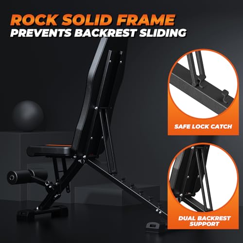 800LBS Adjustable Weight Bench - Foldable Workout Bench Press with 20.5'' Extended Base for Home Gym, Folding Decline Incline Strength Training Bench for Full Body Exercise - 2026 Version
