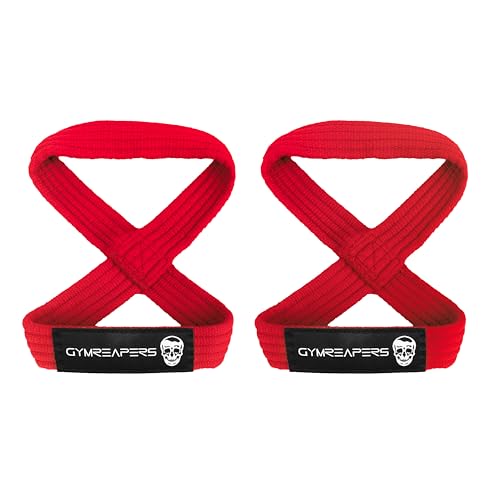 Gymreapers Figure 8 Lifting Straps For Deadlift, Powerlifting, Strongman, & Cross Training Strong Weightlifting Wrist Straps For Men, Women - color: Red, size: Small