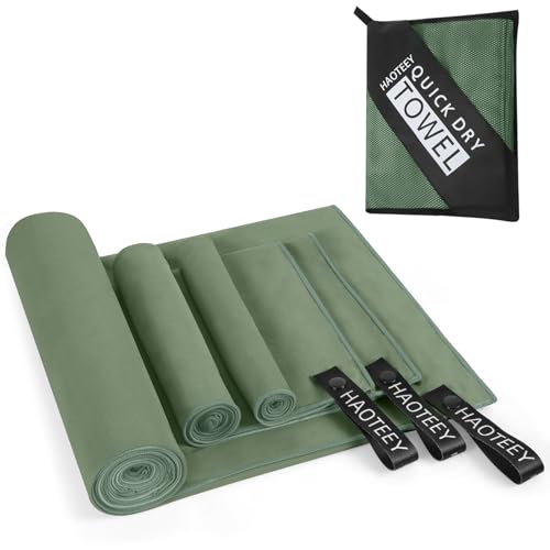 Quick Dry Travel Towel, 3 Sizes 1 Pack Camping Microfiber Towel, Lightweight Fast Drying Towels Set 60"x30", 30"x15", 15"x15" w/Bag for Gym, Beach, Hiking, Swimming, Army Green