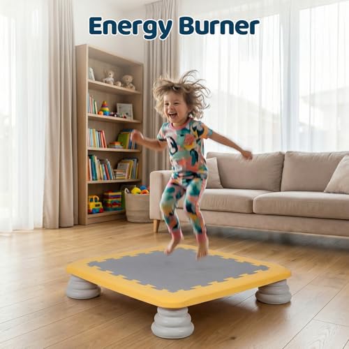 Mini Trampoline for Kids, Rebounder Bouncing Board with Non-Slip Base, Sensory Balance & Bounce Jumping Toy, Gift for 3-12 Boys & Girls Max Load 200 lbs - color: Yellow