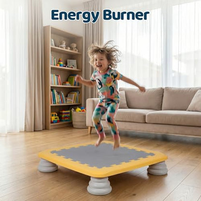 Mini Trampoline for Kids, Rebounder Bouncing Board with Non-Slip Base, Sensory Balance & Bounce Jumping Toy, Gift for 3-12 Boys & Girls Max Load 200 lbs - color: Yellow