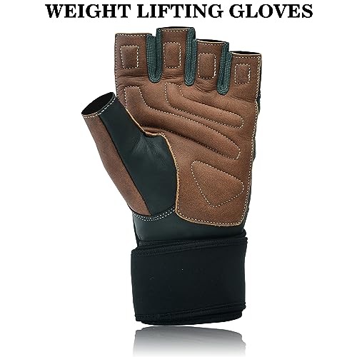 Weight Lifting Leather Padded Gloves for Men and Women Fingerless Body Building Long Wrist Support Training Gym Exercise Powerlifting Gloves Unisex Design