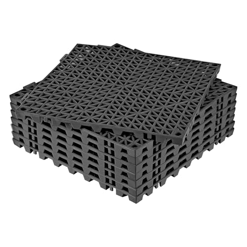 ToLanbbt Modular Interlocking Cushion 8P 11.8" x 11.8" Interlocking Rubber Floor Drain Holes Non-Slip Splicing Drainage Mats for Deck, Shower, Kitchen, Drain Pool, Sauna Bath, Indoor Outdoor (Black) - size: 8 PCS