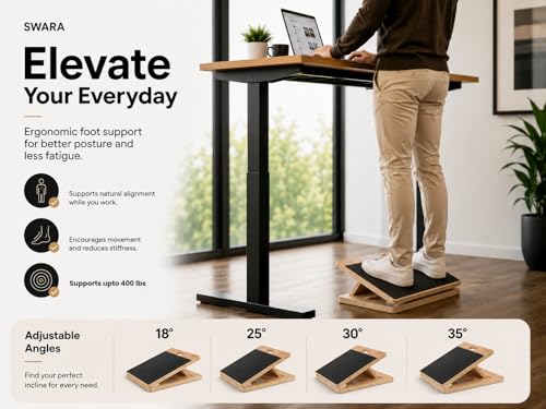 Swara 17″ Wide Wooden Slant Board for Calf Stretching & Squats, Foldable - size: 14x17 Inch