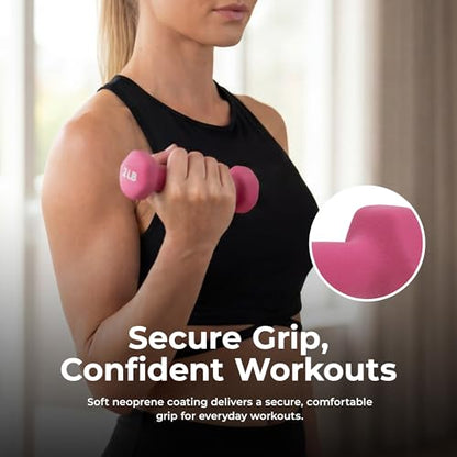 Sunny Health & Fitness Neoprene Coated Hex Shaped Dumbbell Non-Slip Fitness Weights for Home Gym Exercise, Full Body Workout Strength Building, Weight Loss, Sold in Pairs - Sizes - 2LB, 5LB, 8LB, 10LB