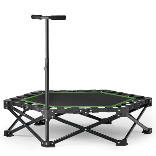 East Mount 42" Folding Fitness Trampoline for Adults, Foldable Mini Trampoline with Handle, Exercise Rebounder, Small Trampoline for Adults, Max Load 440lbs, for Indoor Garden Workout’