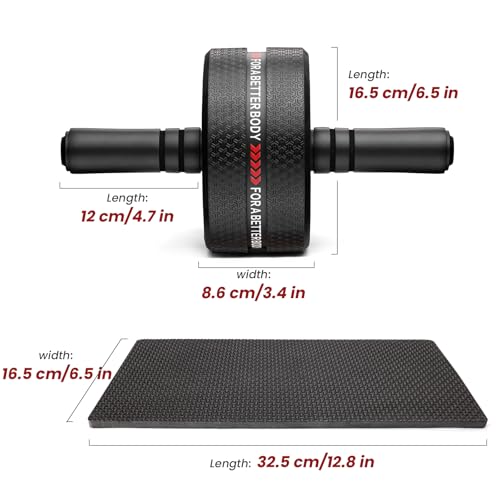 Upgraded Ab Roller Wheel. Abdominal Training Roller for Men/Women, Abdominal Wheels Widened to 3.4 ", Rubber Tread of The Abdominal Wheel Upgraded, Max Weight 490 lbs - color: Red