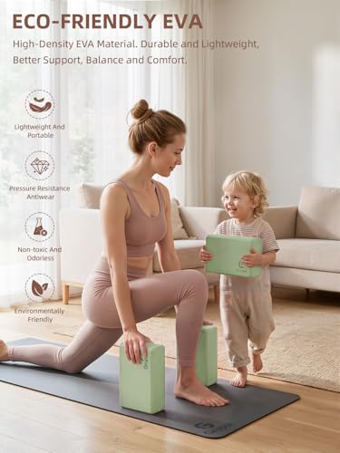Gruper Yoga Blocks 2 Pack, 9"x6"x3" Exercise Blocks High-Density EVA Foam Blocks with Soft Non-Slip Surface, Lightweight Yoga Props for Yoga Pilates Meditation & Stretching - color: Grass Green